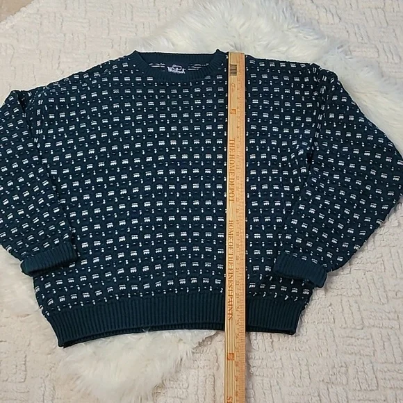 Woolrich Men's Crewneck Knit Sweater Blue Geometric Pattern Winter Size Medium - Picture 6 of 7
